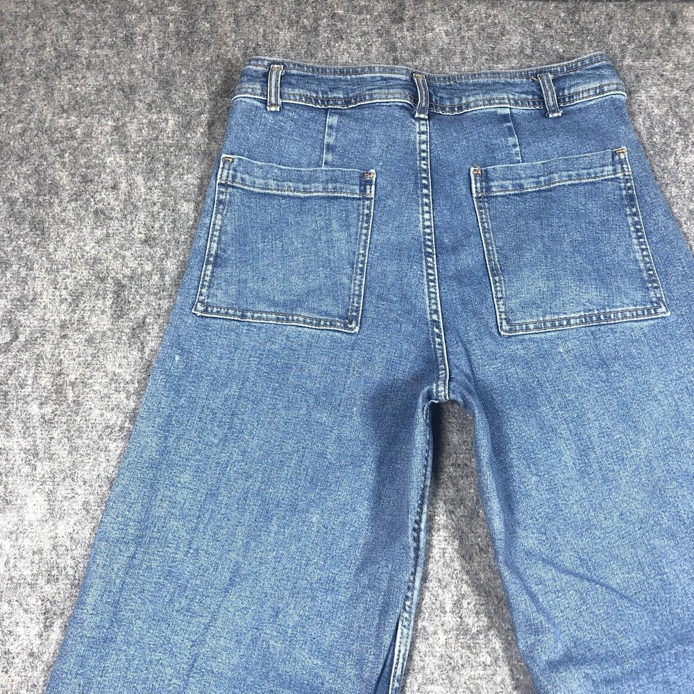 Zara Jeans Womens 10 Medium Wash High Rise Wide Leg Crop Raw Hem Relaxed Denim - Picture 13 of 16